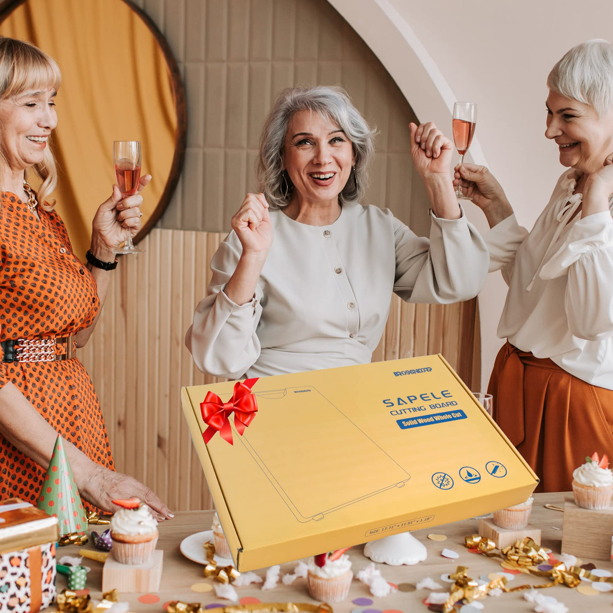 Brosisincorp Real Solid Sapele Cutting Board One Piece No Glue Non Toxic All Whole Single Wood Butcher Block Thick Hard Wood Heavy Duty Edge Grain (Large, 15.74"L*11.81"W*1.18"Th) Brosisincorp