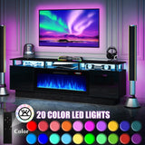 PRETZI 70" Modern Fireplace TV Stand with 36" Electric Fireplace for TVs Up to 80 inch, Luxury LED Light Entertainment Center with High Gloss Cabinet, TV Consoles for Living Room, Black PRETZI