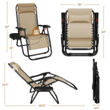 Yaheetech Zero Gravity Recliners Outdoor Adjustable Folding Reclining Lounge Chairs w/Pillows, Cup Holder Trays and Carry Strap for Patio Backyard Beach Beige Set of 2 Yaheetech