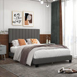 Giantex Modern Upholstered Queen Size Bed Frame with Linen Headboard and Solid Wood Legs Giantex