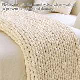 Admitrack Chunky Knit Blanket Throw 51"x63", 100% Hand Knit Chenille Throw Blanket for Sofa & Home Decor, Soft and Cozy Knitted Throw Blankets (Ivory，51"x63") Admitrack