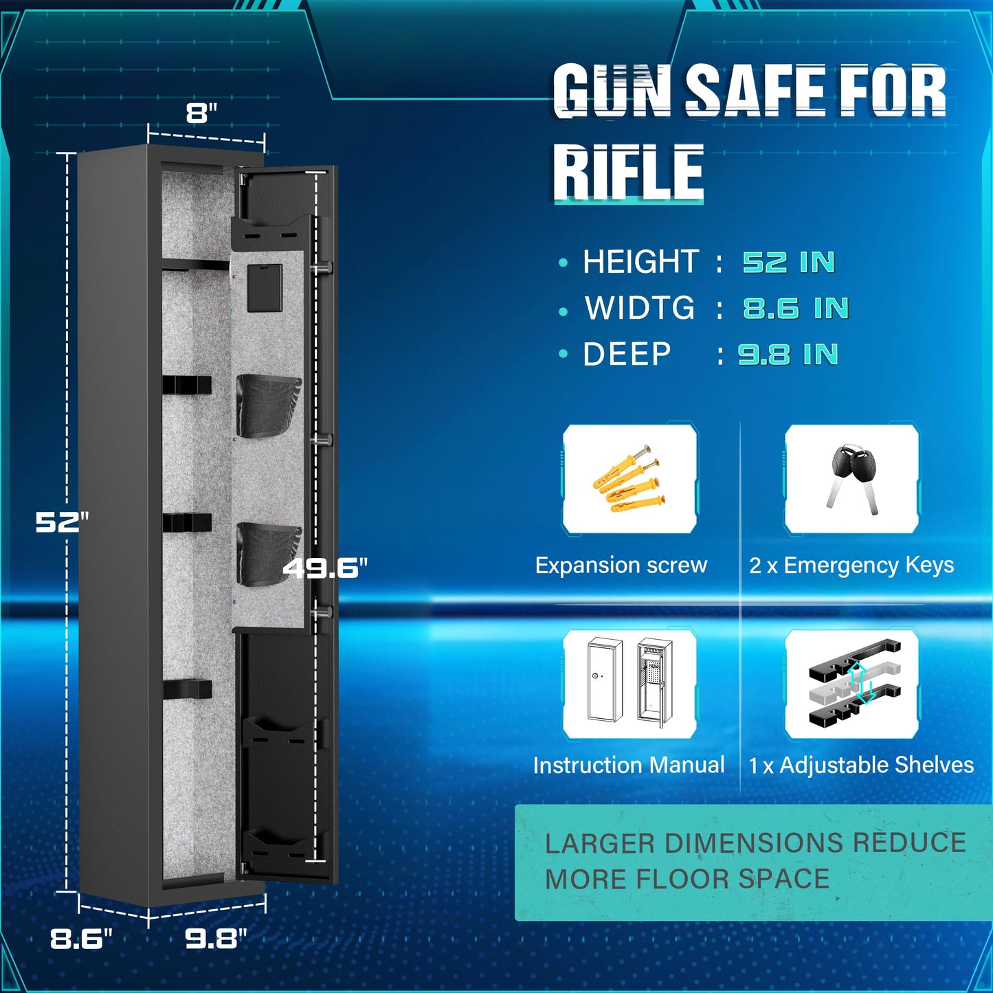 Superday 2-3 Rifle Gun Safe with Keyboard Lock, Quick Access Long Gun Safe for Rifles, Electronic Locking Gun Cabinet Rifle Safe with Gun Safes Pockets and Adjustable Rifle Rack for Home, Office