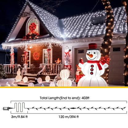 Aurelema 1000 LED 403ft Christmas String Lights Outdoor Extra Long Christmas Light UL Certified Fairy Light Plug in Waterproof 8 Modes and Memory Timer Remote for Home Yard Party Wedding(White)