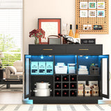 knoworld Wine Bar Cabinet with LED Lights, Coffee Bar Cabinet with Wine and Glass Rack, Black Bar Cabinet Liquor Cabinet, Kitchen Buffet Sideboard with Storage for Living Room, Dining Room knoworld