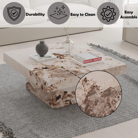 Acme Fultan Contemporary ECC/Wood Square Coffee Table in Beige Engineered Stone Acme