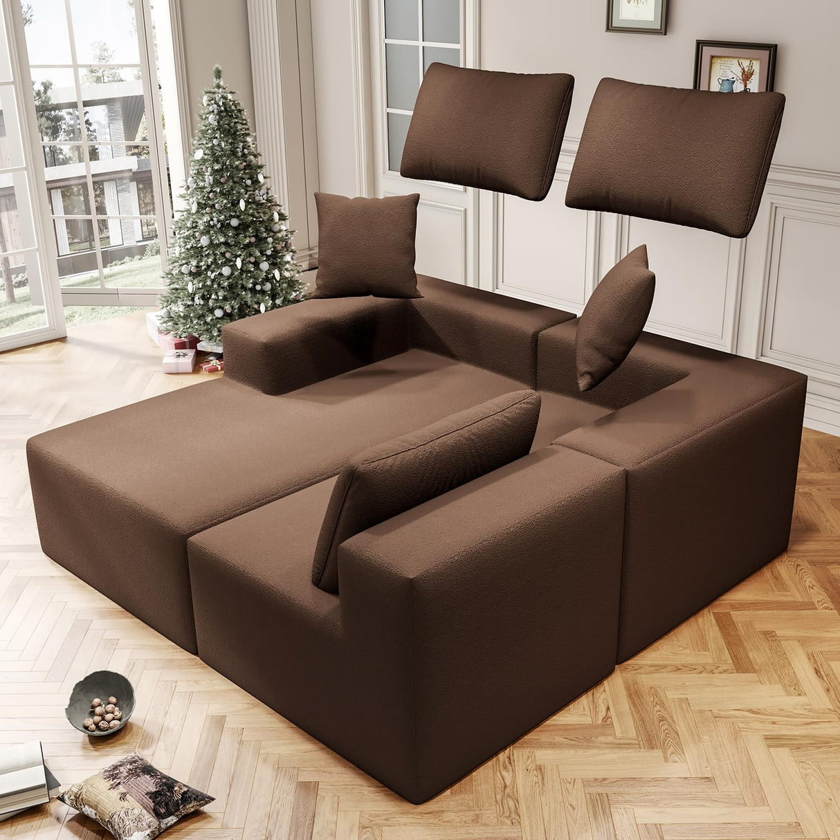 108" Cloud Sectional Couch with L-Shape Chaise,4 Seat Modern Modular Sofa with Deep Seat, Upholstered Couches for Living Room Bedroom, Sectional Boneless Couch (Coffee, 108"+Left Facing Chaise) SYFERLORY