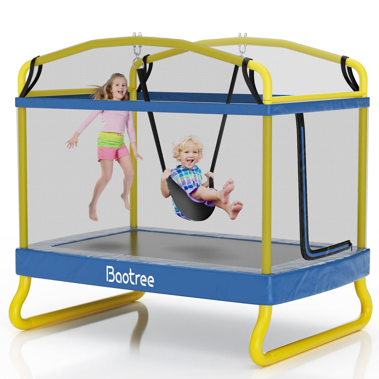 6.5FT Rectangle Trampoline for Kids, 78”ASTM Approved Recreational Trampolines with Swing, Small Toddler Trampoline with Safety Enclosure Net, Outdoor and Backyard, Gifts for Children & Boys & Girls Baotree