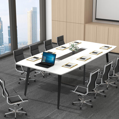 Loomie 8FT Conference Table, 94.49" L x 47.24" W x 29.53" H Meeting Seminar Table with Grommet, Large Boat Shaped Computer Desk, Boardroom Desk for Office Meeting Conference Room,White - WoodArtSupply