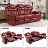 Olodumare 3 Pieces Living Room Furniture Sets,Recliner Leather Sectional Sofa, Home Theater Seating Manual Recliner with Center Console and LED Light Strip for Living Room, Office.Wine Red（3+2+1 Olodumare