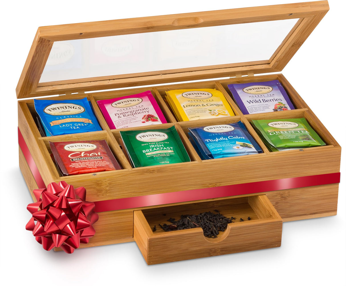 Bamboo Tea Bag Organizer Storage Box with Drawer & Acrylic Window - Magnetic Lid Keeps Contents Fresh - Ideal Mothers Day Gifts for Mom - Gift Caddy (Tea Not Included) Bambüsi