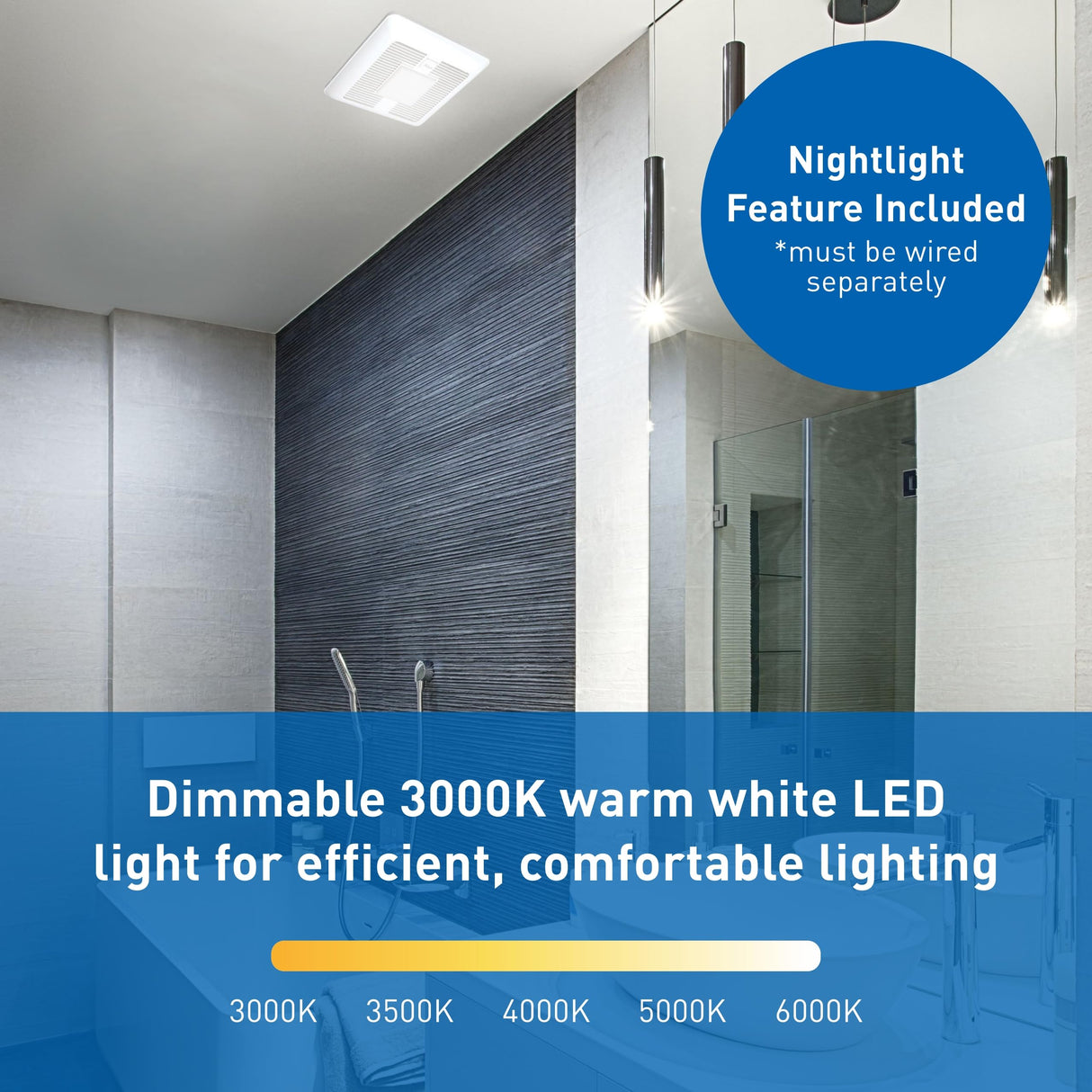 Panasonic FV-0511VFL1 WhisperFit DC Retrofit Ventilation Fan with Light, Dimmable LED Light and Nightlight, 50, 80 or 110 CFM, Quiet Energy Star Certified Energy-Saving Ceiling Mount Fan Panasonic