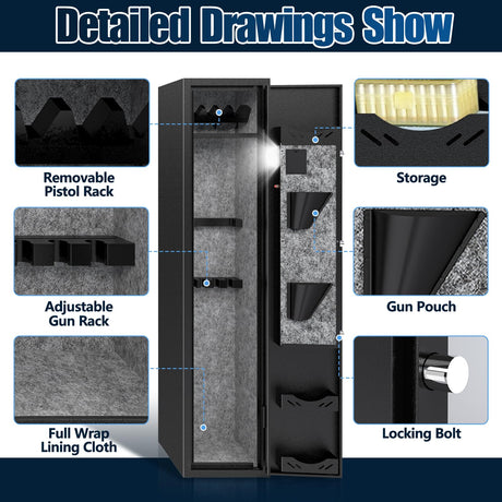 KAER 4-5 Gun Safes,Gun Safe for Rifles and Pistols,Shotgun Rifle Safe,Gun Safes for Rifle and Shotguns,Long Gun Cabinets with Fingerprint/Digital Keypad/Removable Shelf for Rifles Safes KAER