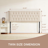 Huatean Home Tufted Upholstered Headboard Twin Size, Solid Wood Head Board with Durable Metal Legs, Adjustable Height Twin XL headboard from 37” to 51” Fabric Headboard in Modern Button Design, Beige Huatean Home