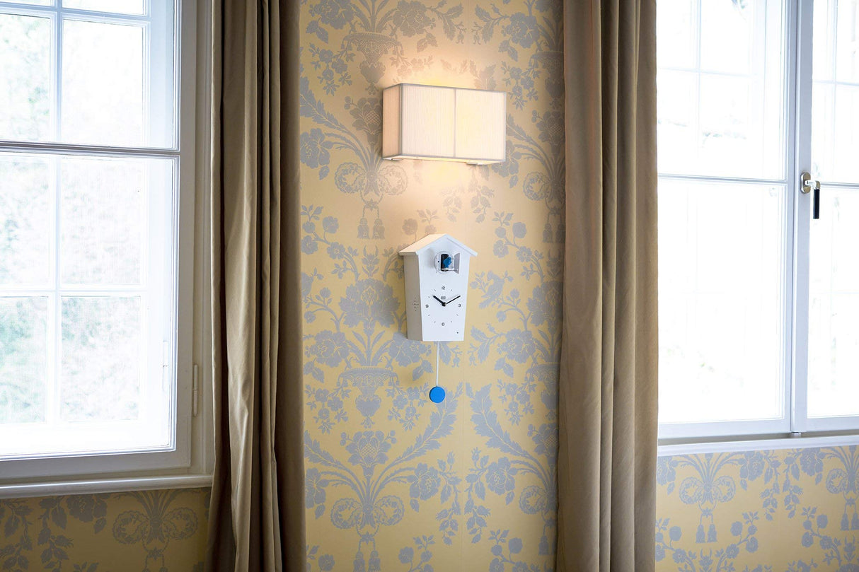 KOOKOO Birdhouse White, Modern Design Cuckoo Clock with 12 Natural Bird Voices or Cuckoo Call KOOKOO