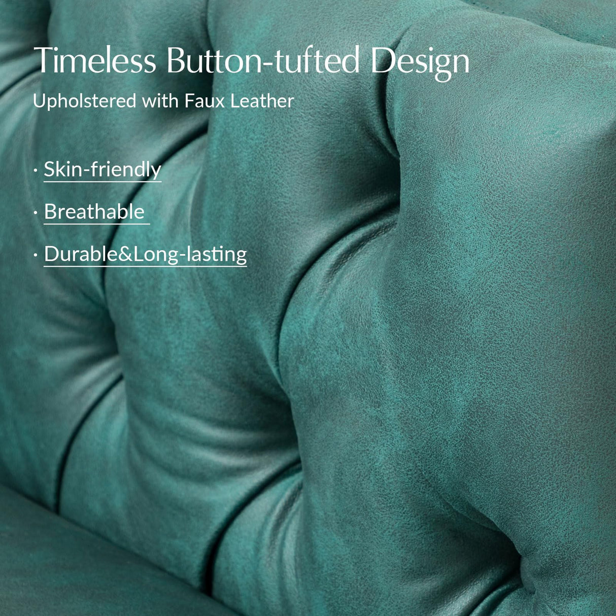 HULALA HOME 84" W Faux Leather Sofa Couch with Metal Legs, Button-Tufted 3-Seater Sofa, Mid Century Modern Contemporary Upholstered Couch for Living Room, Entertainment Area, Apartment,Green HULALA HOME