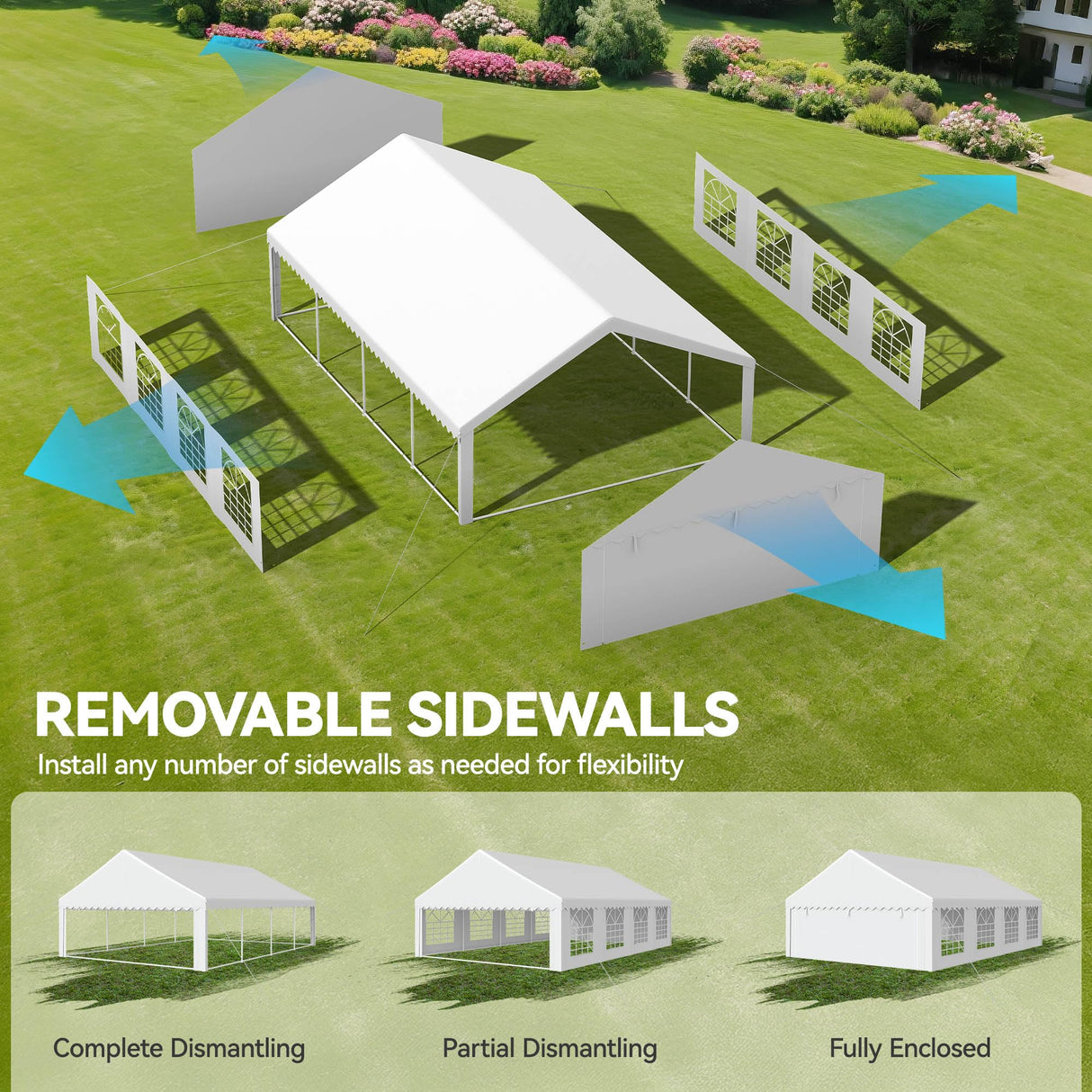 YITAHOME 20x30FT Party Tent Heavy Duty Wedding Event Shelters PVC Upgraded Galvanized Ripple Canopy with Large Roof Removable Sidewalls & 3 Storage Bags 600D Oxford Commercial, White YITAHOME