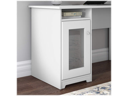 Bush Furniture Cabot L Shaped Computer Desk in White | Corner Table with Drawers and Storage for Personal Home Office Workspace - WoodArtSupply