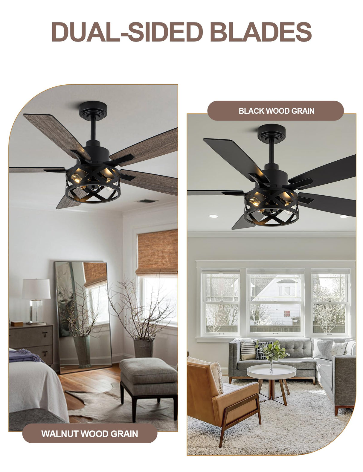 Curve Curio 52 Inch Farmhouse Ceiling Fan with Light and Remote Industrial Ceiling Fan Quiet and Reversible DC Motor Rustic Caged Chandelier Fan for Living Room Bedroom Patio Curve Curio