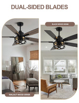 Curve Curio 52 Inch Farmhouse Ceiling Fan with Light and Remote Industrial Ceiling Fan Quiet and Reversible DC Motor Rustic Caged Chandelier Fan for Living Room Bedroom Patio Curve Curio