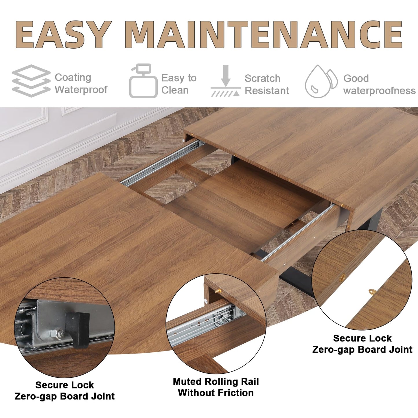 STHOUYN 63”-79” Extendable Dining Room Table for 6 8 10, Modern Farmhouse Wooden Kitchen Expanding Table, Long Large Expandable Dining Room Conference Table (Walnut) - WoodArtSupply