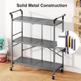 HKWOTINHA Folding Rolling Cart with Wheels - 3 Tier Collapsible Utility Cart, Metal Service Cart (Large) HKWOTINHA