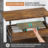 Itaar 40" Lift Top Coffee Table, 4 in 1 Coffee Tables with Storage for Living Room, Small Farmhouse Coffee Table with 2 Drawers & LED Light for Dining Reception Room, Rustic Brown Itaar