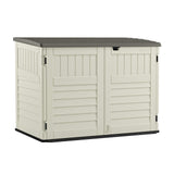 Suncast 5.9 ft. x 3.7 ft Horizontal Stow-Away Storage Shed - Natural Wood-like Outdoor Storage for Trash Cans and Yard Tools - All-Weather Resin, Hinged Lid, Reinforced Floor - Vanilla and Stoney Suncast