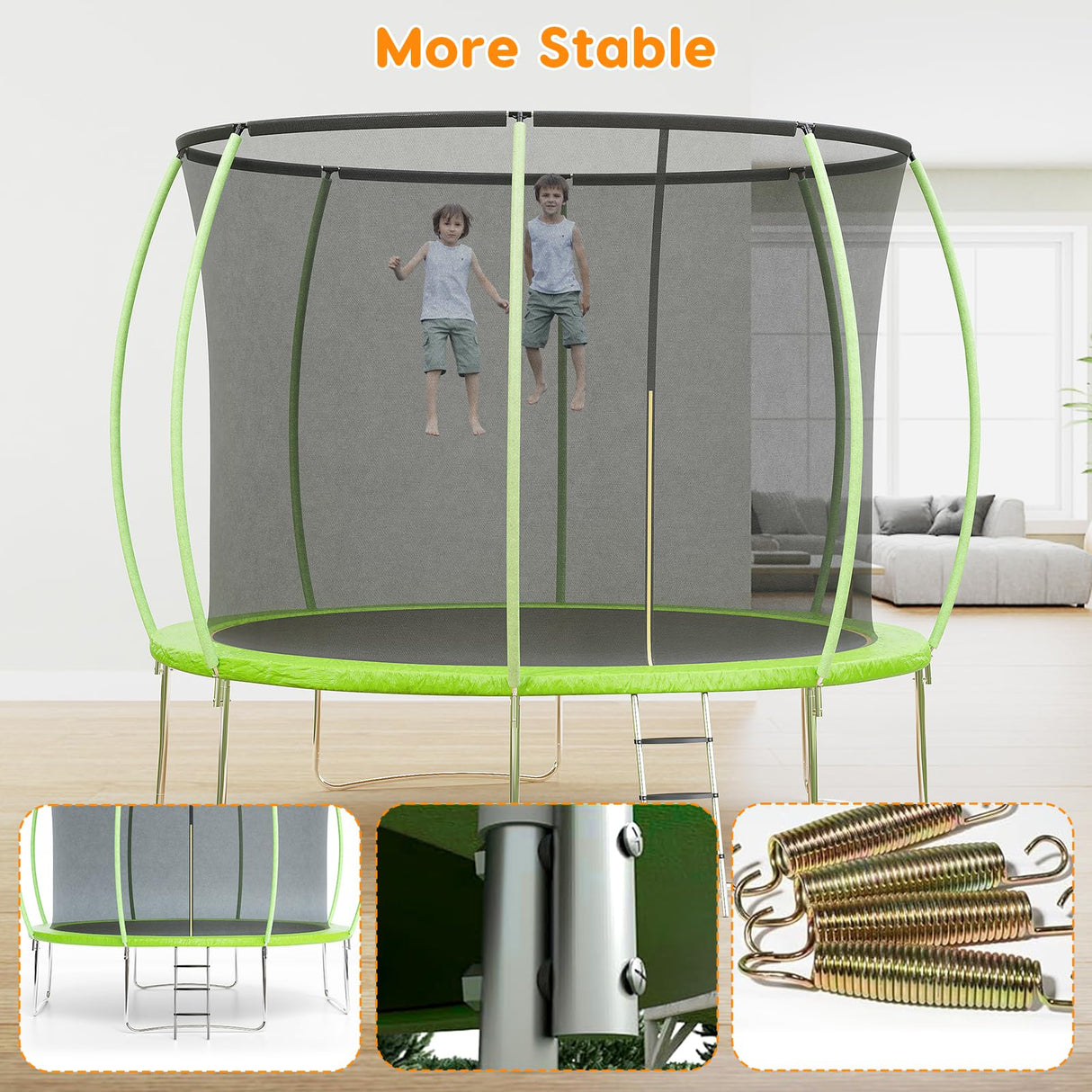 Garveetools Trampoline 10FT 12FT 14FT 16FT with Enclosure & Ladder, ASTM Approved Heavy-Duty Outdoor Recreational Trampoline for Kids Adults, 440LB Capacity (Green, 10FT) Garveetools