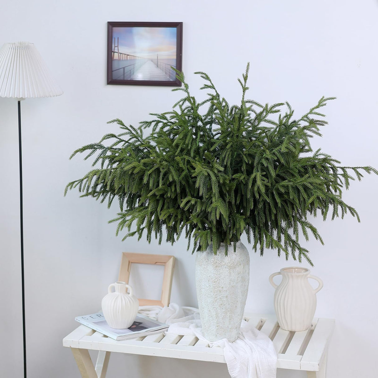 YXZZWL 8 Pcs Christmas Norfolk Pine Branches, 36 Inch Real Touch Artificial Norfolk Pine Branch Faux Cedar Pine Stem Fake Greenery Pine Picks for Vase DIY Garland Wreath Home Garden Decoration YXZZWL