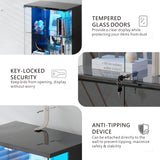 Lvifur 71” Glass Display Cabinet with Lights, Modern Curio Cabinet Display Cases for Collectibles, Locking Cabinet with Shelves & Drawers, Tall Bookcase with Human Body Sensor for Living Room (Black) Lvifur