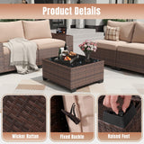 Aoxun 7 Pieces Patio Furniture Set with 44” Fire Pit Table Wicker Rattan Outdoor Sectional Conversation Set with Coffee Table and 4” Thickened Cushions, Beige (Waterproof Cover Included) Aoxun