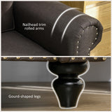 HOMCOM 61" Loveseat Sofa, Mid Century Modern 2 Seater Small Couch with Nailhead Trim, Rolled Arm, Fabric Upholstered Love Seat for Living Room and Bedroom, Dark Brown HOMCOM