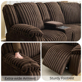 Power Electric Reclining Sectional Sofa with Wireless Charger for Living Room, Plush Faux Fur Sectional Couch with Recliner, 6 Seaters Comfy Recliner Corner Sectionals Sets with Cup Holders, Brown Comfort Stretch