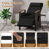 HAPPYGRILL Outdoor Rattan Wicker Chaise Lounge Recliner Chair with Adjustable Backrest & Footrest, Push Back Outside Seat w/Cushion & Flip Table for Backyard, Porch, Balcony (Black,1) HAPPYGRILL