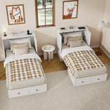 LIVAUVEAD Twin Murphy Bed with Built-in Charging Station, Space-Saving Murphy Bed Chest Twin with Drawer, Foldable, for Home Office Guest Room Bedroom White LIVAUVEAD