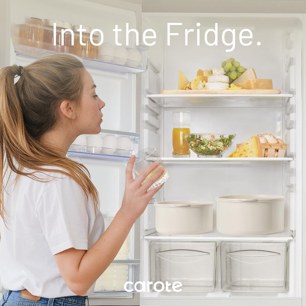 CAROTE 15pcs Ceramic Cookware Set, Pots and Pans Set Non Stick, Induction Kitchen Cookware Sets, Non Stick RV Cookware Set with Detachable Handle, Dishwasher/Oven Safe Cookware Set, Cream White CAROTE