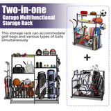 JIRTEMOT Sports Equipment Organizer, Heavy Duty Golf Bags Stand, Extra Large Ball Storage Rack for Garage, Sports Gear Storage with Basket and Hooks, Black JIRTEMOT
