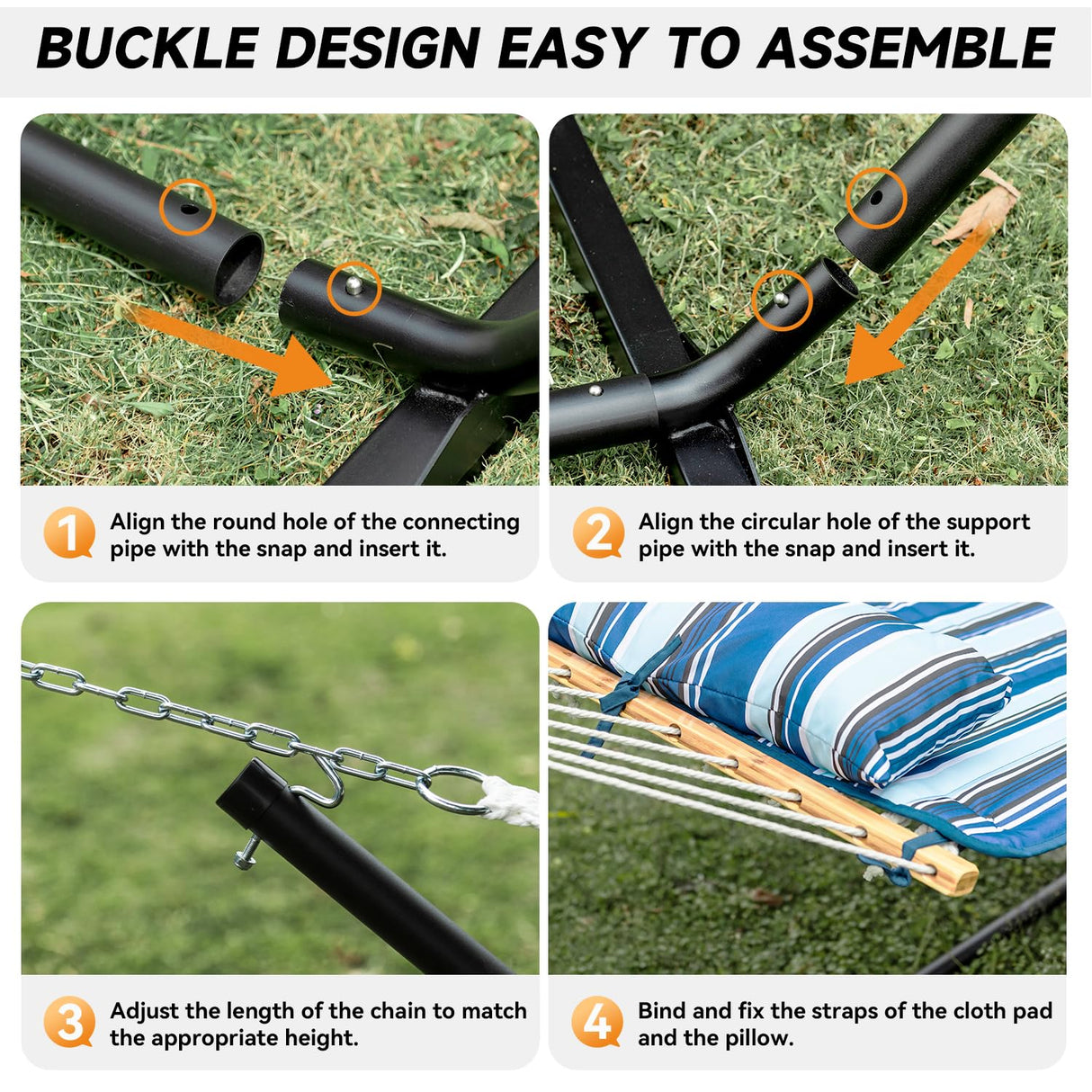 Everyfun Double Hammock with Stand, 2 Person Cotton Rope Hammock with Removable Polyester Pad, 500LBS Capacity, Portable & Adjustable Design, Includes Storage Bag, Indoor Outdoor Use,Blue Everyfun