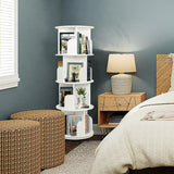 ybaymy 4-Tier 360° Revolving Bookshelf with Wheels - Modern White Floor Display Bookcase ybaymy