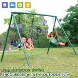 Trekassy 440lbs 2 Seat Swing Set for Backyard, 1 Saucer Swing Seat and 1 Belt Swing Seat with Heavy Duty A-Frame Metal Swing Stand Trekassy