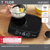 Taylor Waterproof Digital Kitchen Scale, 11 pounds, Black Taylor