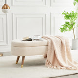 IAFIKE Oval Storage Bench 43.5" Ottoman Bench Upholstered Boucle Fabric Footrest Bench with Golden Metal Legs End of Bed for Bedroom, Living Room, Entryway,Bed Side (Beige) IAFIKE