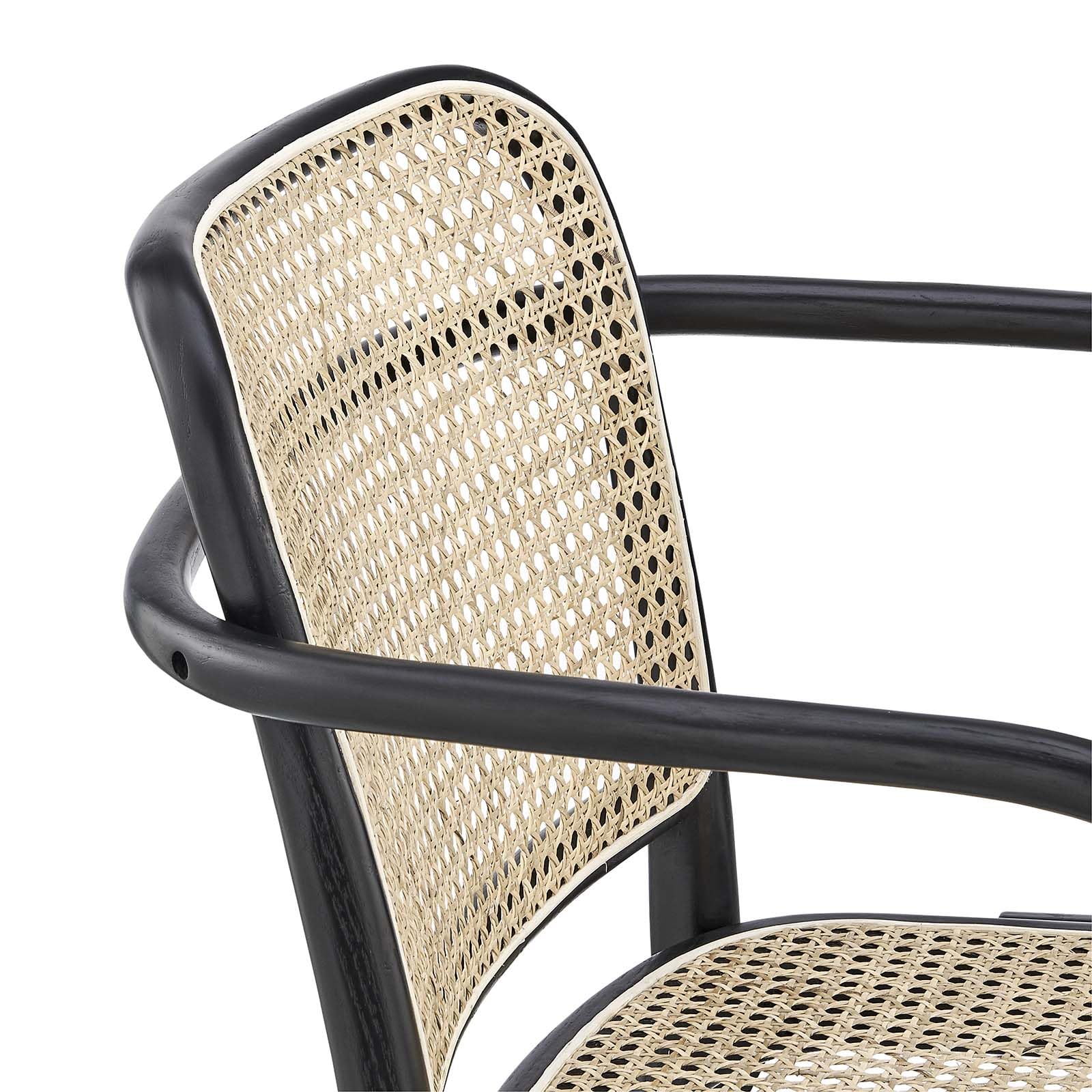 Modway Winona Elm Wood Dining Chair with Cane Rattan Seat in Black 21 x 22.5 x 32 - WoodArtSupply