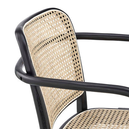 Modway Winona Elm Wood Dining Chair with Cane Rattan Seat in Black 21 x 22.5 x 32 - WoodArtSupply