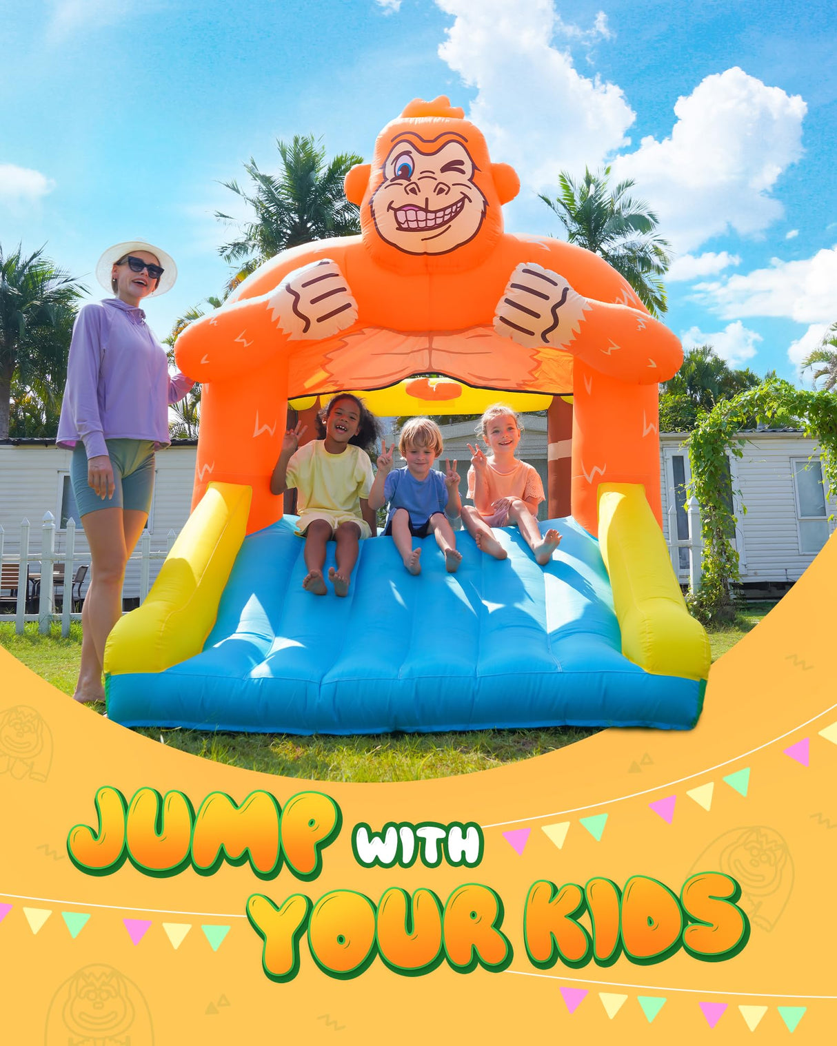 Gorilla Jungle Inflatable Bounce House for Kids 3-8 – 10ft x 4ft Bouncy Castle with Wide Slide & Air Blower, 840D Oxford Cloth for Indoor & Outdoor Adventures WoodArtSupply