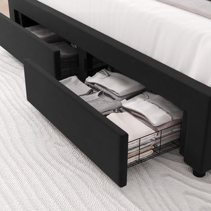 HITHOS Modern Velvet Upholstered LED Bed Frame with Storage Drawers and Wingback Headboard - WoodArtSupply