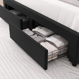 HITHOS Black Upholstered LED Bed Frame with Storage Drawers and Wingback Headboard HITHOS