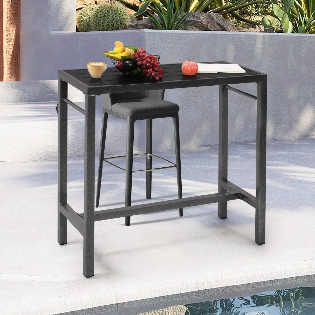 Murago 39 Inch Black Counter Height Bar Table with Composite Top and Built-in Bottle Opener Murago