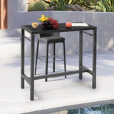 Murago 39 Inch Black Counter Height Bar Table with Composite Top and Built-in Bottle Opener Murago