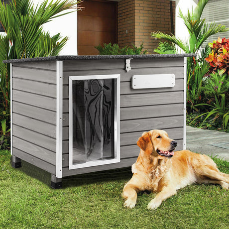 Ketive Dog House Outdoor & Indoor, Wooden Dog Kennel with Raised Feet for Small to Large Dogs, Dog Houses with Removable Floors, Weatherproof Asphalt Roof Kennel for Dogs Outside PET65 ketive